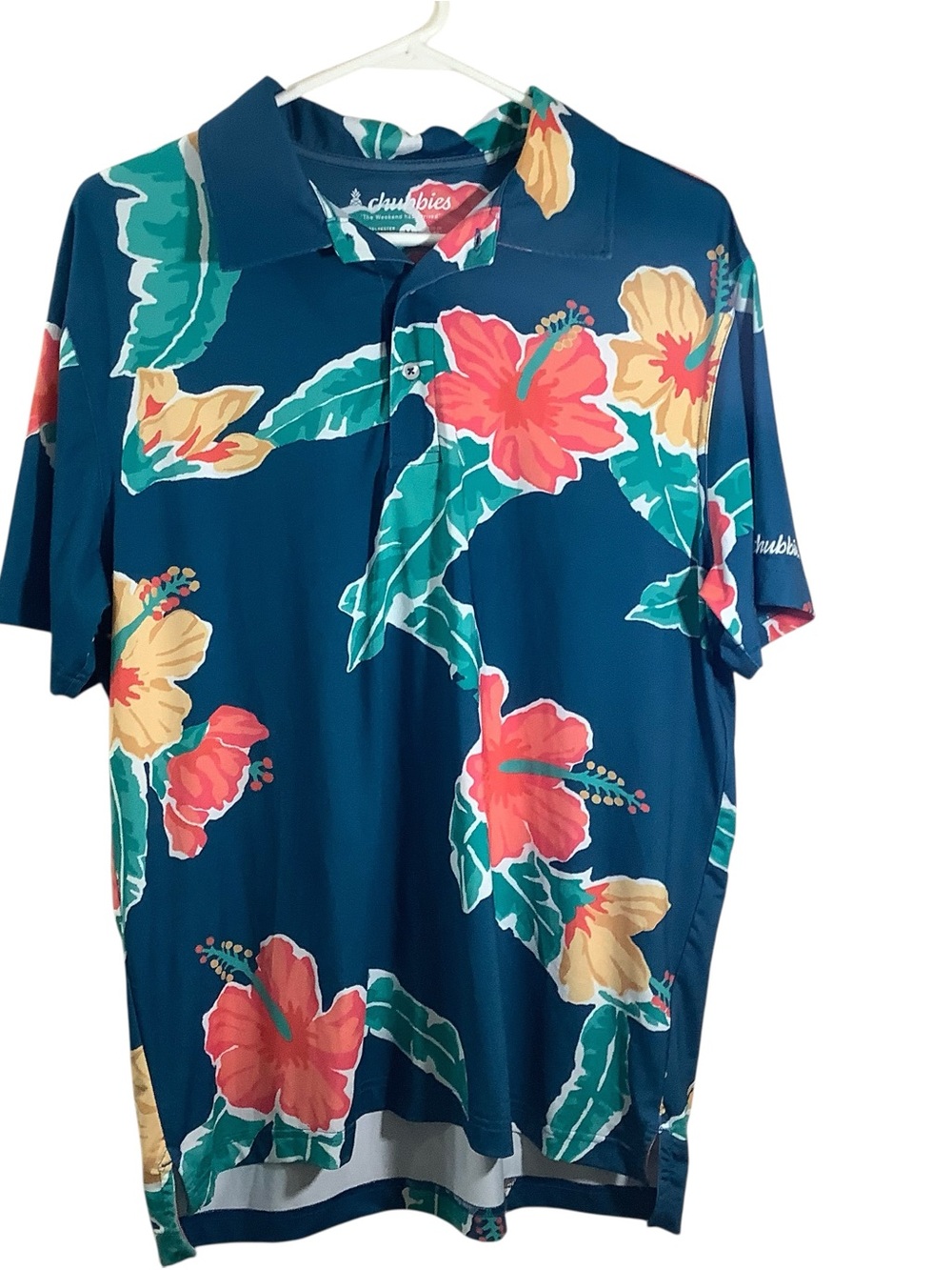 chubbies Navy Floral Hibiscus Polo Shirt